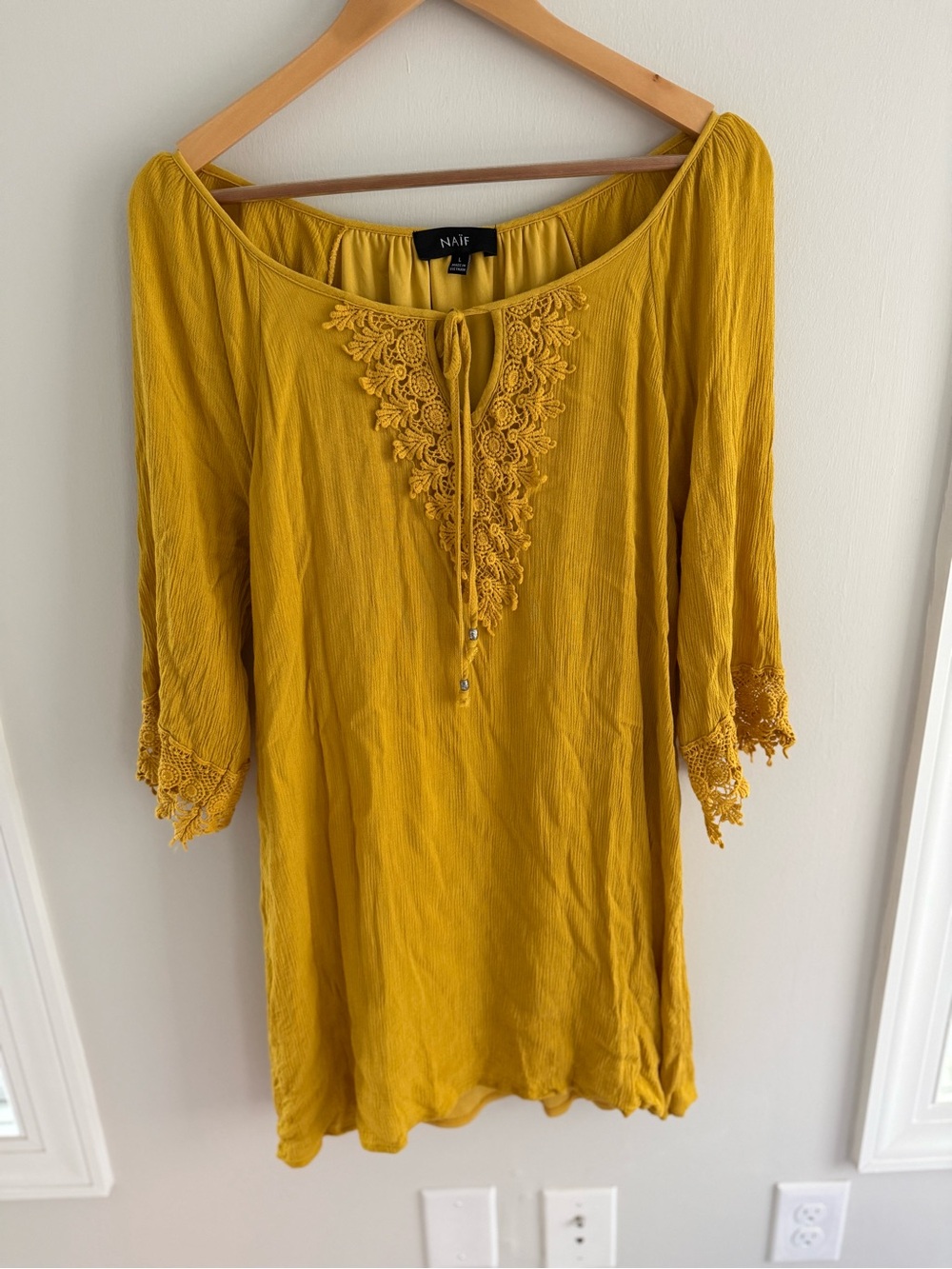 NAIF Yellow-Gold Lace Peasant Tunic